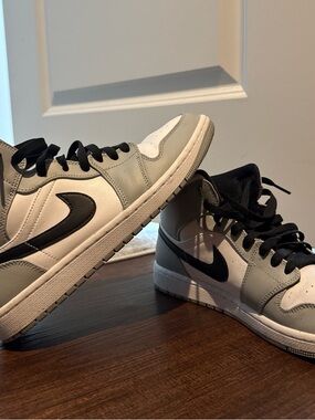 Jordan High-Top Sneakers in White, Gray & Black